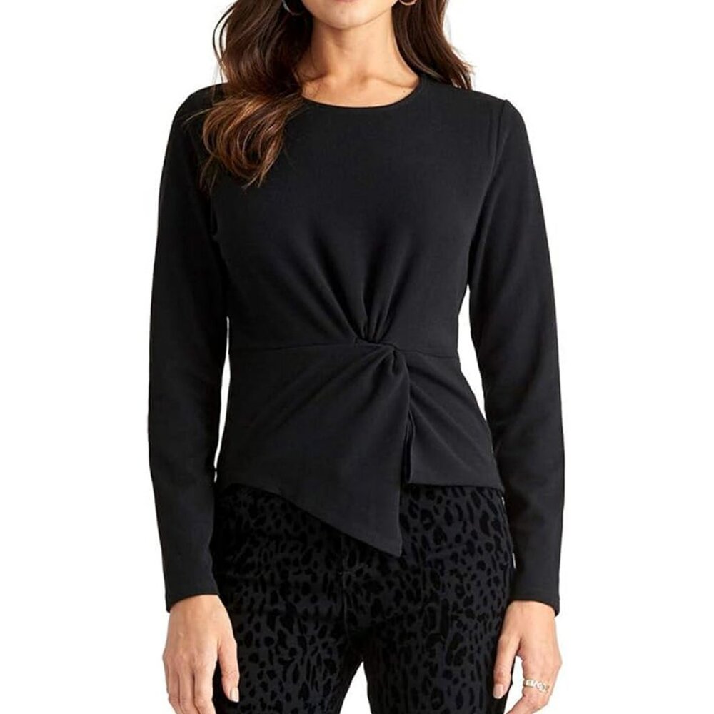 Rachel Roy Women Val Knot Front Crew Neck Long Sleeve Top Black XL